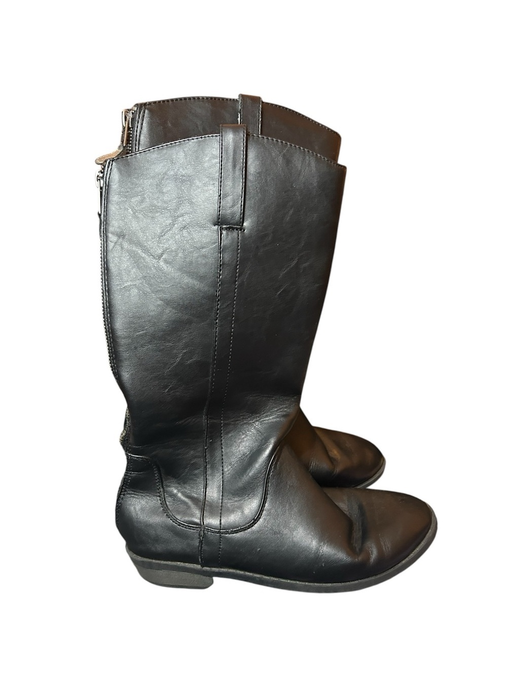 Cat & Jack Girls Black Mid-Calf Riding Boots Size 4 Side Zip